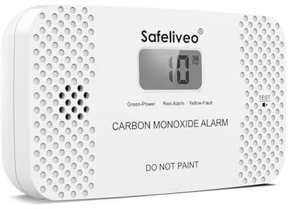 Safeliveo Rilevatore di Monossido di Carbonio con Schermo LCD, Sensore CO con Batteria Sostituibile, Pulsante Test e funzione Mute,Rilevatore Monossido Portatile per Casa,Viaggio, EN 50291 (1 pezzo)