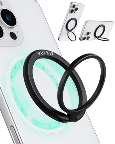 VULKIT Phone Stand Magnetic Phone Ring Holder for Magsafe Universal Mobile Phones Stand for Desk Compatible with iPhone 12/13/14/15/16, Huawei, Samsung, Black