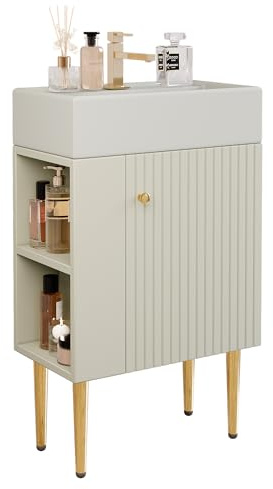 boorbin Mueble de baño con armario bajo lavabo de 55 cm, mueble para lavabo pequeño, color blanco