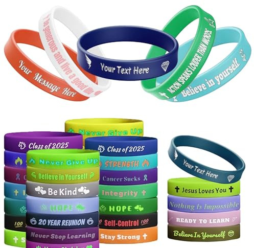 Uniqora 1-1000 Pulseras de Silicona Personalizadas a Granel,Pulseras de Goma personalizada con Texto/Logo, pulseras para fiestas, festivales, eventos deportivos, eventos benéficos y bodas