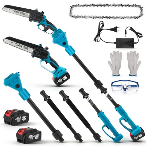 2-in-1 Akku-Kettensäge mit Teleskopstange, 8 Zoll (20 cm) Mini-Kettensäge, Teleskop Elektrische Astsäge, Kabellos & Bürstenlos, Maximale Arbeitshöhe 4,5 m für Baum und Astschnitt