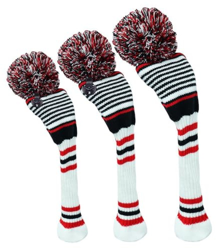 drburpily Premium stickade golfklubbskydd i trä. Specifikt anpassade, starka pompom-träskydd. Mycket unikt set. Kan vara present till kvinnor och män. Golfälskare, Kritstreck