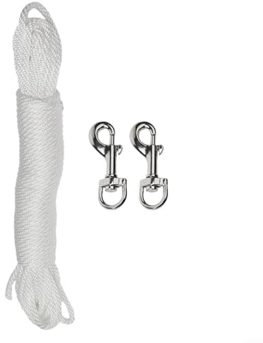 38 Feet Flag Pole Rope 11.5m Halyard Rope 6mm Nylon with Snap Hooks Flagpole Clip and Rope Set for Outdoor Flag Halyard Kit Heavy Duty Black