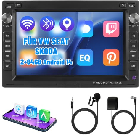Ledio Bluetooth Autoradio mit Bildschirm für VW Golf 4 Polo MK3/4 9N T5 Passat B5 Seat Skoda, Doppel Din Auto Radio mit Navi WLAN FM Dab Radio, Apple Carplay, Android Auto, Android 14 GPS, 7 Zoll