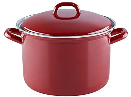 Riess 0124-030 Fleischtopf mit Deckel, SONDEREDITION CERAMIC GLAS RED, Durchmesser 20cm, Volumen 3.5 Liter, Emaille, Rot, Weiß, Induktion