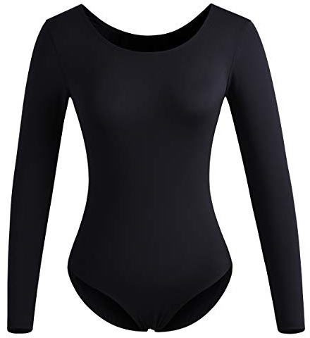 DANSHOW Langärmeliger Tanzanzug für Damen, Ballett, Erwachsene, Damen, Zug-Top, Schwarz, XXL