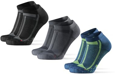 DANISH ENDURANCE Kurze Laufsocken, Sommer Sportsocken, Atmungsaktive Socken, Damen & Herren, 3 & 5 Paar, Mehrfarbig (1x Schwarz/Grau, 1x Blau/Gelb 1x Grau/Schwarz), 43-47
