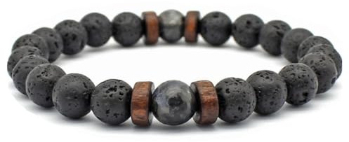 ZENSE - Verstellbares Armband für Männer mit glatten schwarzen Perlen aus Magma und Onyx ZB0342