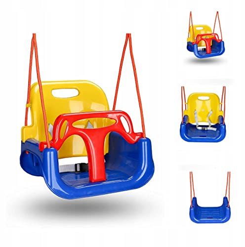 COIL Columpio infantil para exteriores, 3 en 1, columpio ajustable para niños, para interior con respaldo, columpio para interiores y niños (C0348-azul)