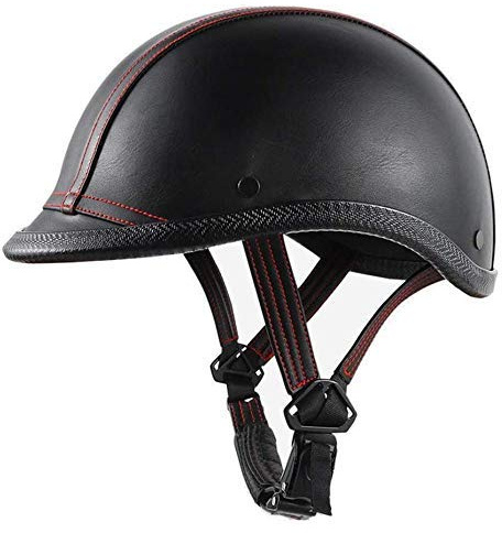 MRDAER Gewicht Retro PU Leder Half-Face Fahrradhelm, Vintage Open-Face Motorradhelm für Herren und Damen, für Roller Motorrad Moto Bike, ECE Approved