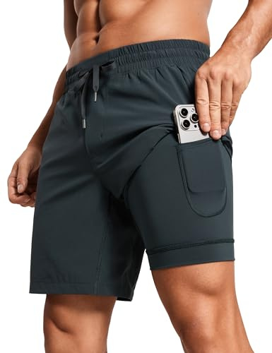 CRZ YOGA Herr 2-i-1 Löparshorts med foder - 18 cm Snabbtorkande för träning sport atletisk med fickor Melanit S