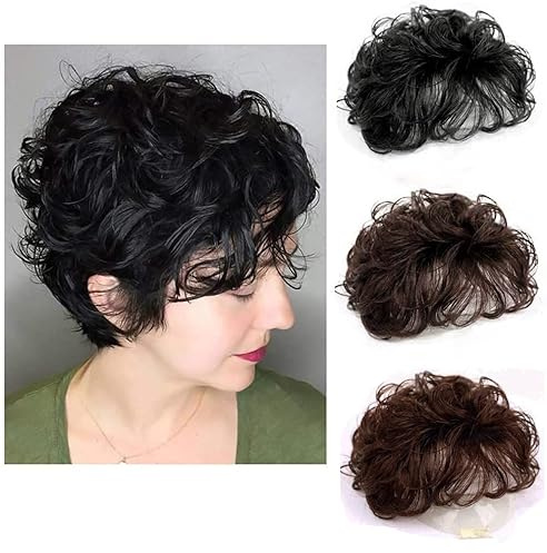 EREE HAIR Haarverlängerung, kurz, gelockt, Haarteil, zum Anklippen,Topper Echthaar, Perückenaufsatz, Haarteil für Frauen mit dünner werdendem Haar, rotbraun