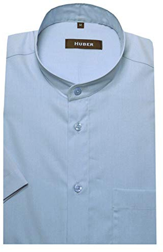 HUBER Herren Stehkragenhemd Kurzarm Baumwolle blau 3XL