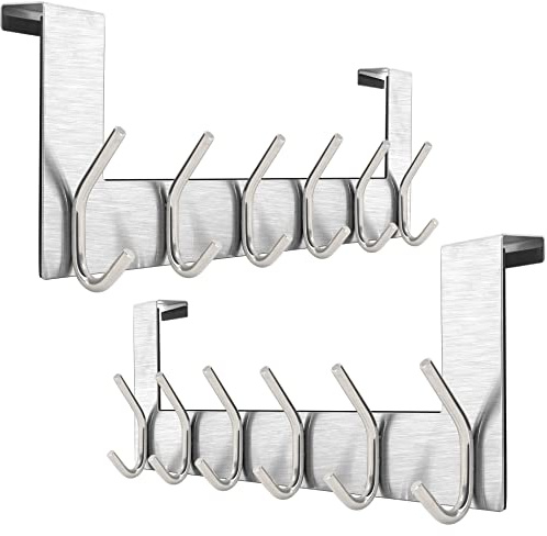 WEBI Türhaken zum Einhängen,Türgarderobe mit 6 Haken,Kleiderhaken Tür,Türaufhänger,Türhakenleiste Innenseite,2.1 cm,Silber,2 Stück