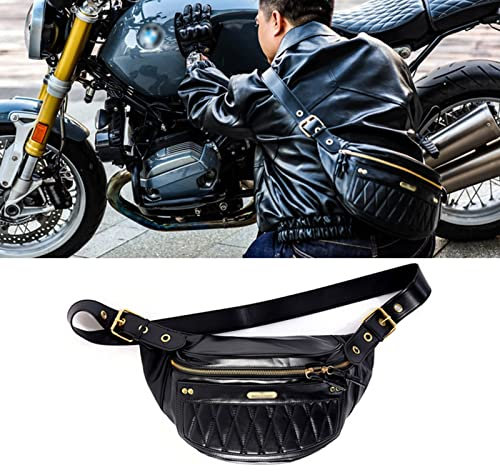 Ever TA Motorrad Outdoor Motorrad Brusttasche Mit Extra Stauraum, Retro Lokomotive Brusttasche Herren Damen, Wasserabweisende Leder Brusttasche, Vintage Umhängetasche Motorrad Rucksack(Schwarz)