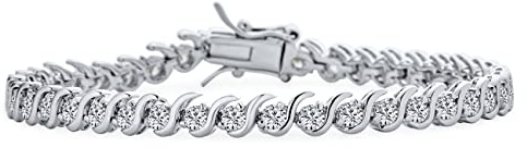 Traditional Bridal Jewelry AAA CZ Round Solitaire Swirl S Wave Link Tennis Bracelet For Women Wedding Plated Silver Rhodium 7,7.5 Inch