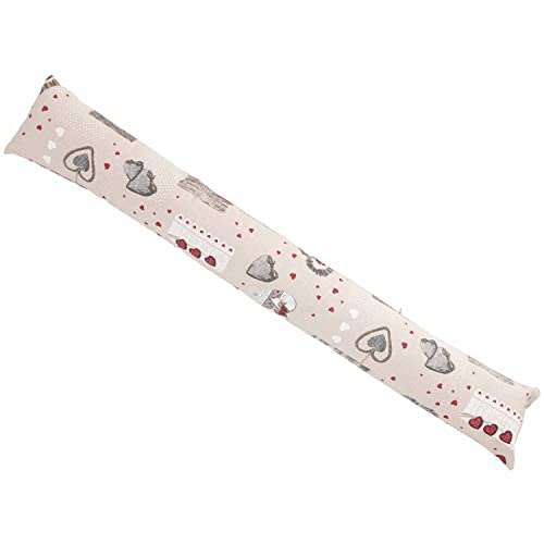 Casatessile Paraspiffero Lungo 110 cm. Imbottito e sfoderabile Shabby Cuore Paraspiffero Salsicciotto Shabby Chic. - Rosso
