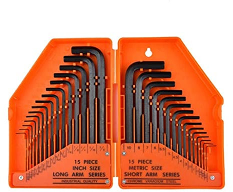 Samnuerly Juego de Llaves Allen de Llave Hexagonal de 30 Piezas Juego de Herramientas de Brazo Largo de Llave de Acero al Cromo vanadio de 0,028- 3/8 de Pulgada y 0,7 mm-10 mm (Color : Orange)