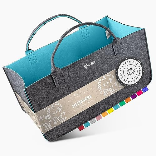 LoFelt® Filztasche, Holzkorb, Brennholzkorb, Kaminholz, aus 100% recyceltem Plastik/Filztasche groß geeignet als Filz Einkaufstasche, Kaminholztasche, Filzkorb, Hellblau