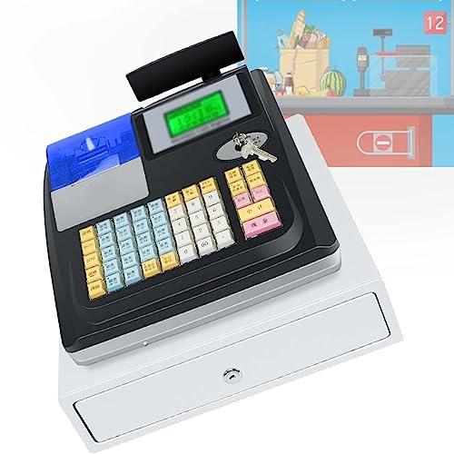 SACLMD Multifunktions-Registrierkasse,Sichere Registrierkasse mit kundenseitiger digitaler LED-Anzeige,Kassenschublade und Quittungsdruck,Black