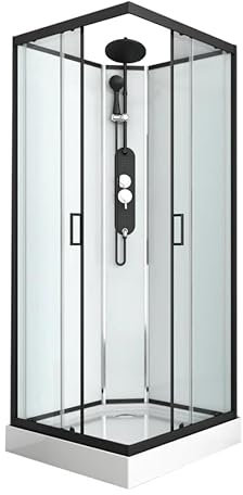SANOTECHNIK Komplettduschkabine EPIC?2 90×90×235?cm – All?in?One Komplettdusche | 5?mm ESG Sicherheitsglas, Mattschwarz, Massagedüsen, Quick?Line Schnellmontage, CL51