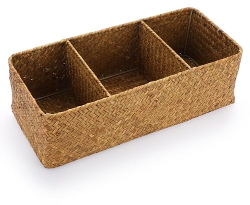 ELLDOO Cesta de almacenamiento tejida de mimbre de mimbre de hierba marina, organizador de cápsulas de café de gran capacidad para cápsulas K Cup Nespresso, caja de almacenamiento de hierba marina de