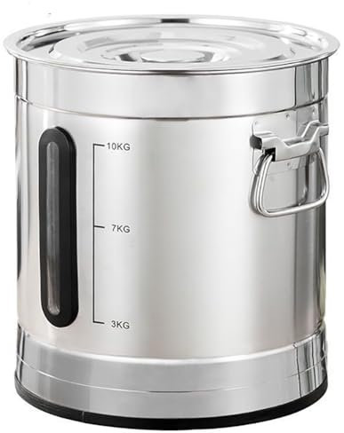 Sions Secchio Per Riso in Acciaio Inox Con Finestra Trasparente, Contenitore Per Cereali Grande Con Coperchio A Chiusura Ermetica, Contenitore Per Riso Con Manico E Bilancia,25kg