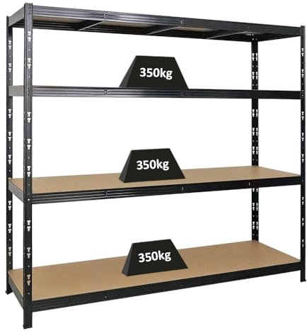 PROREGAL Profi Schwerlastregal Goliath, HxBxT 180x200x60cm mit Fachlast 350kg, 4 Fachböden, Schwarz, Steckregal Garagenregal Lagerregal Werkstattregal Weitspannregal