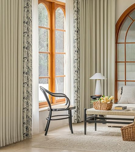 Ayoiow Blickdichte Vorhänge, Thermo Gardinen Mit Ösen, Chenille Vorhänge Blickdicht 2 Stück, Schwarz Beige, 132X274CM