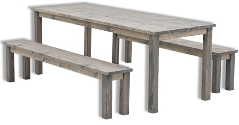 SUNWOOD Gartentisch aus Holz mit Bänken für 6 Personen, 178 x 78 x 74 cm, gealtertes Teakholz-Finish