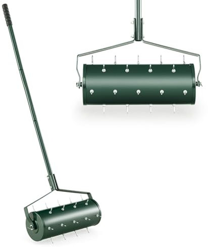 Rullo aeratore per prato da giardino, resistente, 53 cm, con manico da 130 cm, rotativo in acciaio, per cortile e erba del suolo