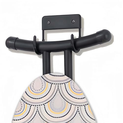 QMAHA Stainless Steel Wall Mount Ironing Board Holder, Wall Mounted Ironing Board Hooks for Hanging, Iron Board Hanger Wall Bracket Organizer for Y-leg or T-leg Ironing Board Storage (With Screws)