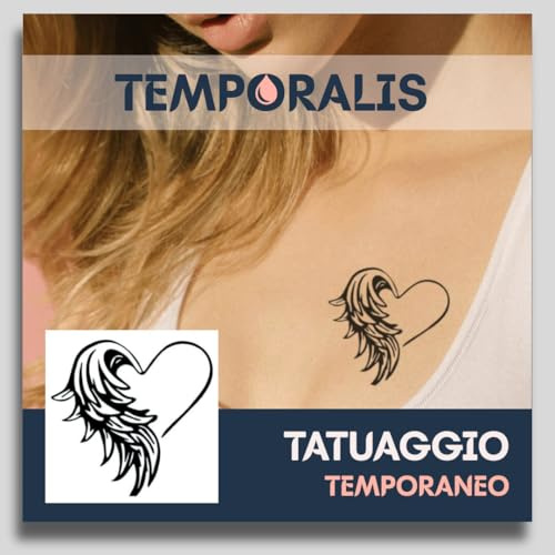 Fake Tattoo Herz – Temporalis® | Temporäre Tattoos für Erwachsene – EU-zertifizierte Kosmetik, vegan & wasserfest – Hält 1 bis 2 Wochen [ Herz mit Flügel ]