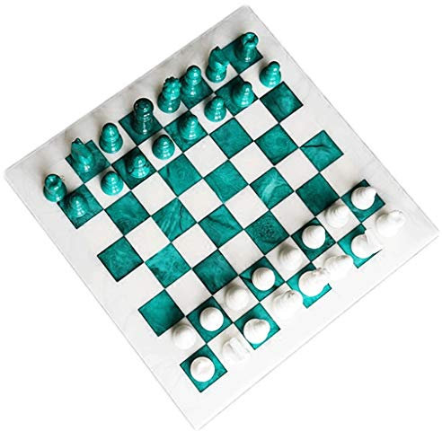 WOTZOV Schachspiel Importiert Malachit Grün Achat Stein Schach Set Innen Lagerung Raum, für, Erwachsene und Internationales Schach Schach Schach