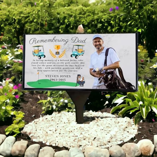 Placa conmemorativa personalizable para papá (diseño de golf), personalizable con nombres, fechas, imágenes, mensajes