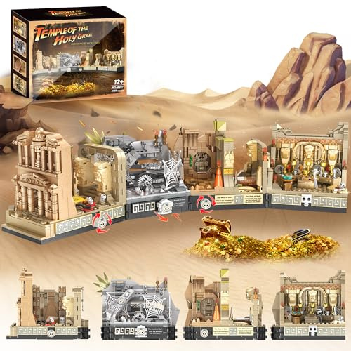 Tempel Building Block, ideal für Erwachsene, 5-in-1-Konstruktionsspielzeug, enthält Tor, drei Ebenen und Baustein mit Szene des Heiligen Grals, Geburtstagsgeschenk für von 8–12 Jahren, 2388 Teile