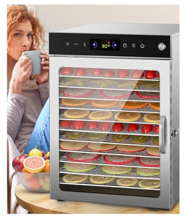 Generic 12-Trays Fruit Dehydrator With Temperature Control, Un Freeze Dryer Machine 800W Adjustable Time For Candy & Snacks Beef Chicken Fish Jerky Vegetables
