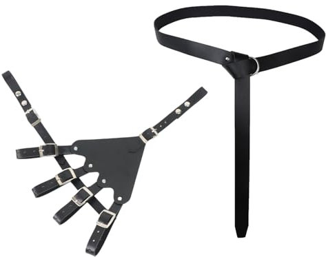 FHUILIJH Mittelalterliches Leder Schwert Frosch mit Gürtel Set Ritter Rechte Hand Schwert Gürtel Holster für Halloween Krieger Ritter Cosplay Kostüm,Schwarz,20cm