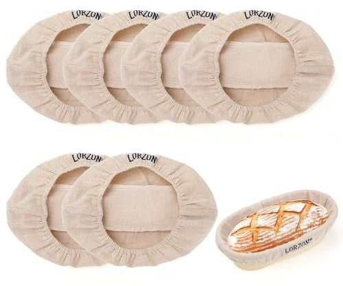 Lorzon 6 Pack Bread Proofing Basket Cover, 10 Inch Oval Banneton Liner, Linen Sourdough Bowl Covers for Bread Rising