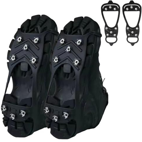 2 Paar Steigeisen, Schuhkrallen, Schuhspikes mit 8 Edelstahl Zähne Noppen, Spikes für Schuh im Winter, Edelstahl Anti Rutsch Schuhspikes für Mann Frau für Walking, Joggen, Klettern und Wandern