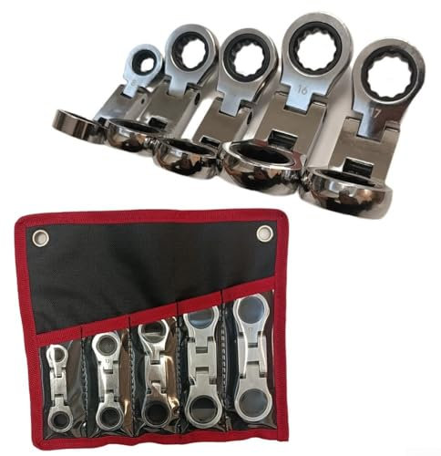 5 llaves combinadas de trinquete Flex-Stubby, llave combinada de doble extremo de 12 puntos, 8-19 mm, llave combinada de acero al cromo vanadio