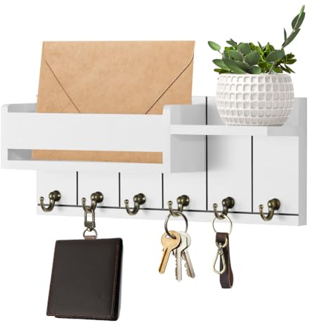 LUPATDY Schlüsselbrett mit Ablage,Schlüsselkasten Holz, mit 6 Schlüsselhaken,Schlüsselkasten Modern,Schlüsselhalter Wand für Wohnzimmer, Küche, Büro, Flur, Schlafzimmer, Weiß