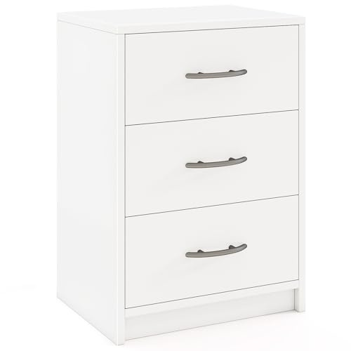 COSTWAY 1/2 Mesitas de Noche con 3 Cajones, Mesillas de Noche Moderna con Almacenamiento, Mesita Auxiliar Dormitorio Salon Sofa, Blanco, 38,5 x 28 x 54 cm (1)