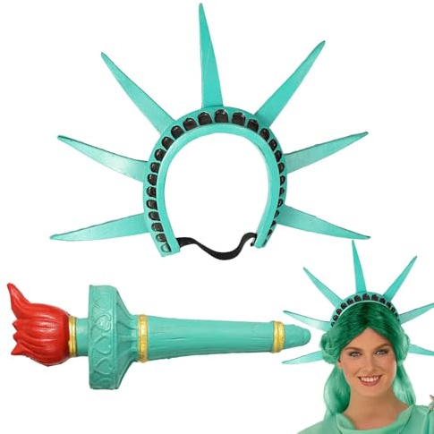 Frihetsgudinnan pannband och fackla, Lady Libertys ficklampa pannband, Frihetsgudinnan krona och fackla, Lady Libertys kostym tillbehör cosplay rekvisita, justerbar gudinna huvudbonad för flickor