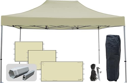 Profi-ZELTE.DE Alu Faltpavillon Hexagon Profi-LINE Alurahmen Hexagon 40mm, 100% wasserdicht (Schwarz, 3x4,5 mit 3 Seiten, verschließbar, mit Rollo)