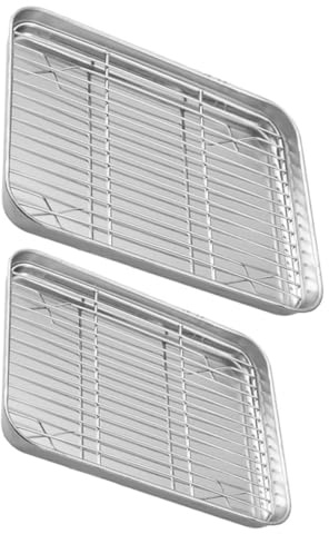 AUTSUPPL Set di 2 Teglie da Forno con Griglia Teglia da Forno Mezza Teglia con Griglia Teglia da Forno in Acciaio Inossidabile