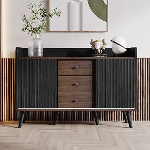 Enfilade avec 3 tiroirs Espace de Rangement Portes coulissantes Commode pour Chambre Salon Salle à Manger Armoire Moderne Buffet en Bois Noir