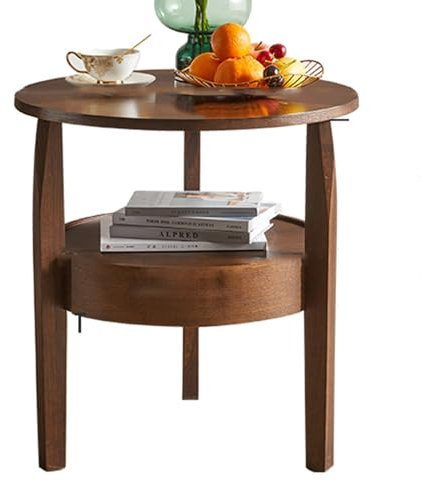 Sofá de madera maciza moderno salón mesa de café con estante de almacenamiento, mesita de noche, muebles para salón, dormitorio, hogar, oficina y dormitorio, color nogal tamaño mediano