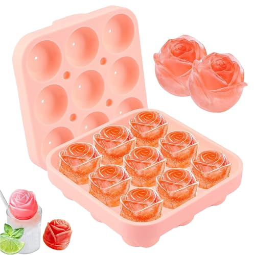 YXHZVON Cubetti Ghiaccio Silicone, 1 Pezzi Rosa Stampo Cubetti di Ghiaccio Con Coperchio, Formine Ghiaccio Riutilizzabili per Cocktail, Frutta, Puree di Frutta, Gelati