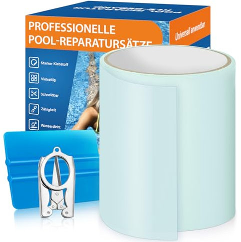 AHIKY Rustine Piscine, PVC Rustine Piscine Waterproof 10cm x 250cm, Kit Reparation Spa Gonflable, Ruban Adhésif Réparation sous l'eau Peut être Utilisé comme Substitut à La Colle, Au Mastic